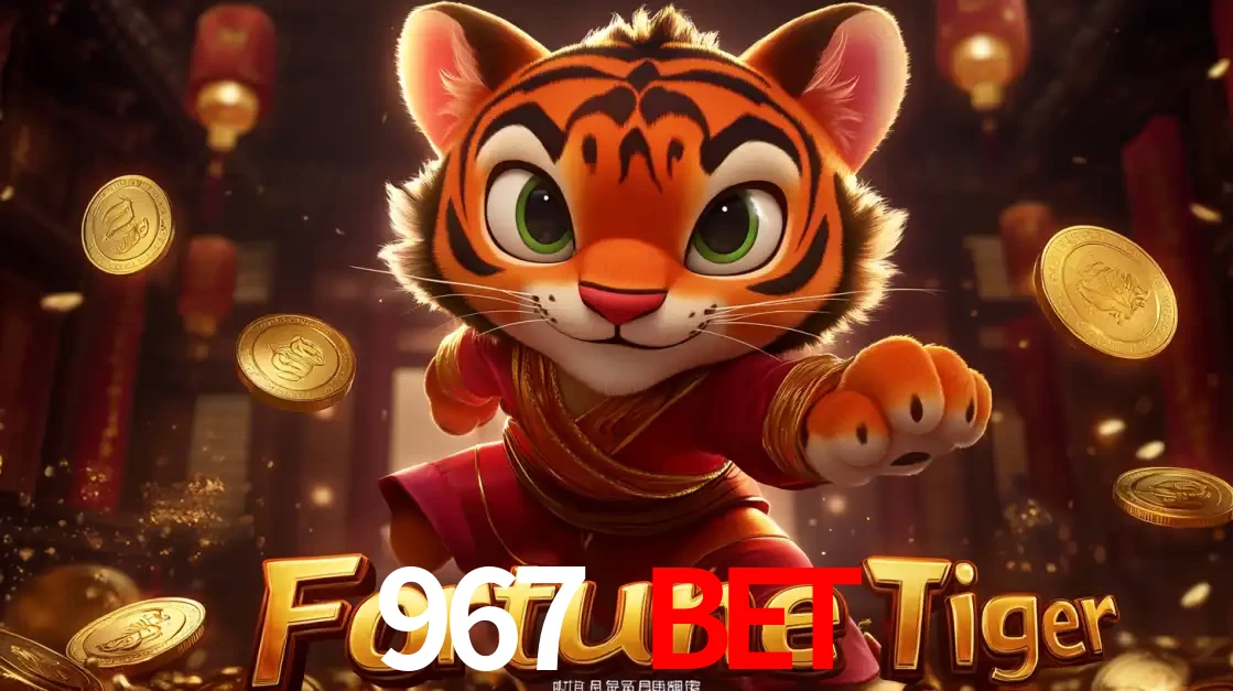 O carismático mascote do jogo de slot Fortune Tiger, um tigre fofo em pose de artes marciais, pronto para trazer sorte e multiplicadores de ganhos no cassino online 967 BET.