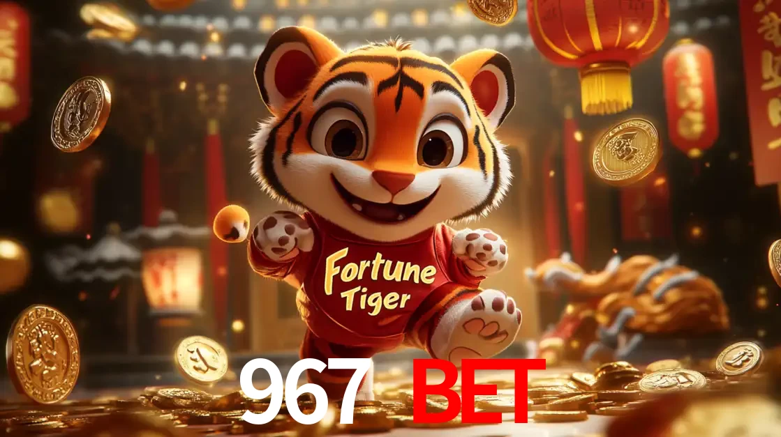 O alegre personagem do Fortune Tiger correndo sobre um caminho de moedas de ouro, simbolizando os grandes prêmios e a diversão do popular jogo de slot do 967 BET.